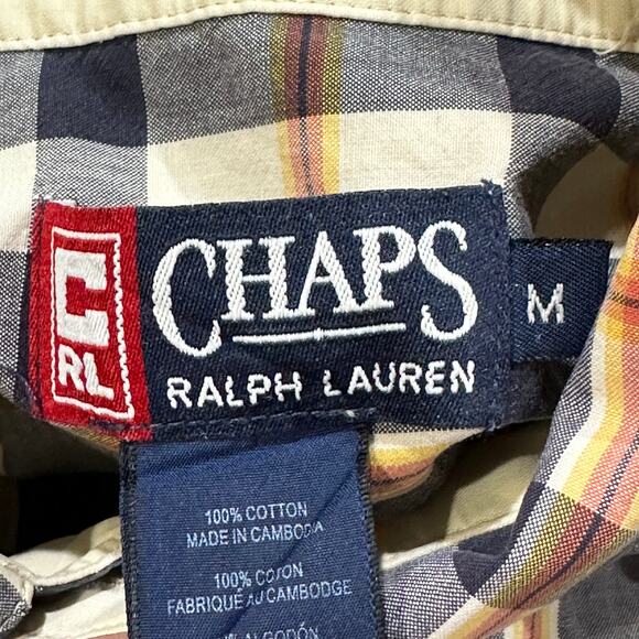 Chaps x Ralph Lauren Button Up Shirt Men Size M Blue Yellow Red Plaid Cotton - Picture 4 of 7